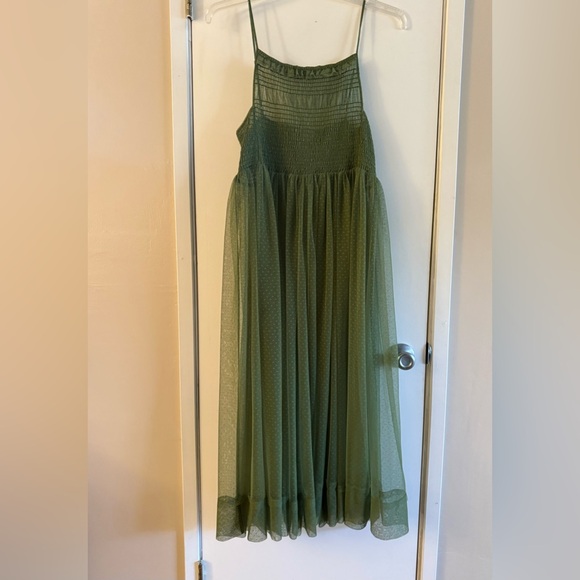 Free People Can't Stop Won't Stop Green Mesh Slip Dress - Picture 3 of 7